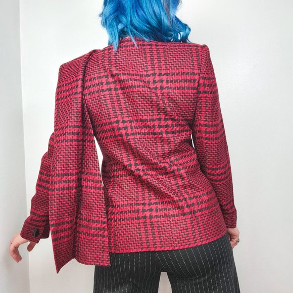 Vintage 90s Red & Black Houndstooth Blazer Jacket - Picture 3 of 8